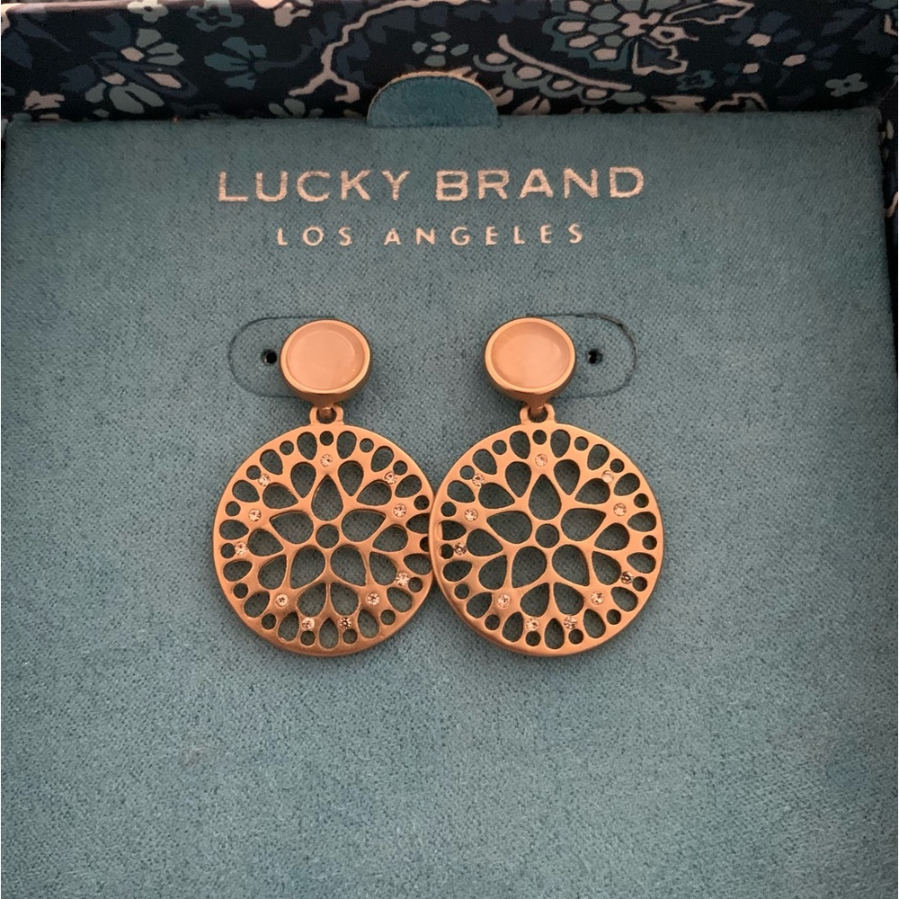 Lucky Brand Gold-tone Medallion Crystal Earrings Approx. 1.5x1-in NEW in Box